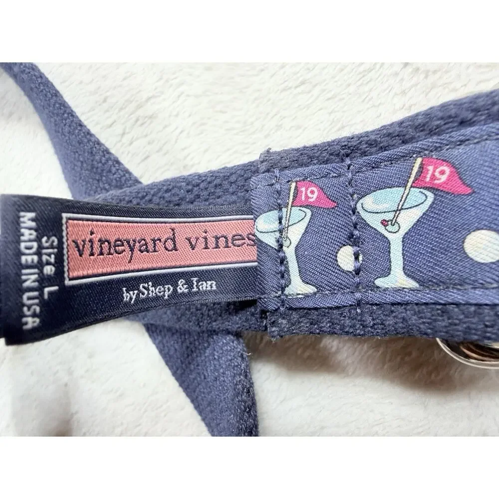 Vineyard Vines D-Ring Belt Mens Large L 19th Hole Cocktail Martini Navy Canvas